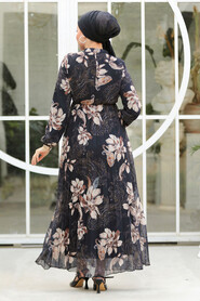 Modest Black Chiffon Floral Dresses 50355S - 4