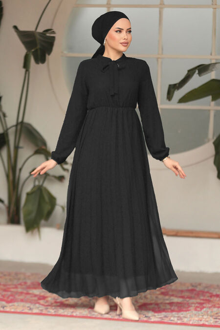 Modest Black Chiffon Maxi Dresses 50351S - NEVA STYLE