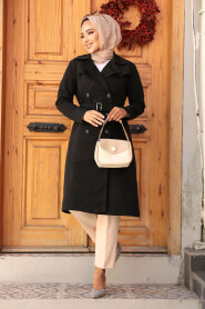 Modest Black Trench Coat 61221S - 3