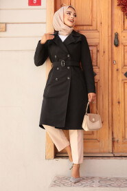 Modest Black Trench Coat 61221S - 2