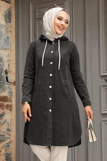 Modest Black Denim Coat 19117S - NEVA STYLE