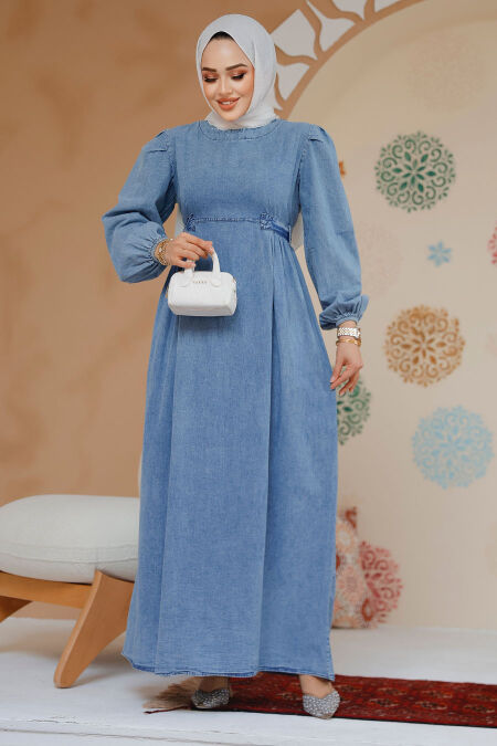 Modest Blue Denim Dress 19126M - NEVA STYLE