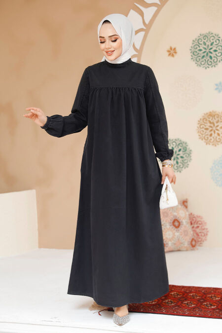 Modest Black Denim Dress 19125S - NEVA STYLE