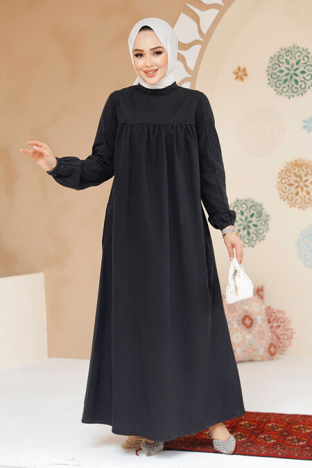 Modest Black Denim Dress 19125S