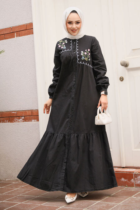 Modest Black Denim Dress 19147S - NEVA STYLE