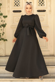 Modest Black Dress 23102S - 1