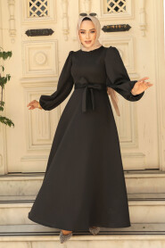 Modest Black Dress 23102S - 3