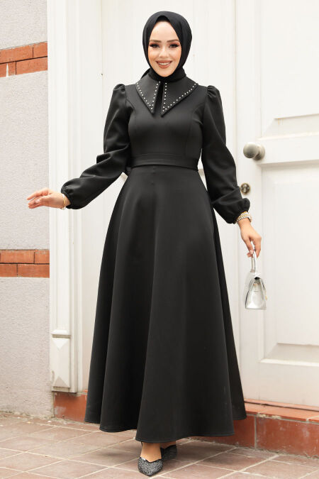 Modest Black Dress 23123S - NEVA STYLE