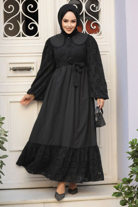 Modest Black Dress For Women 10034S - NEVA STYLE