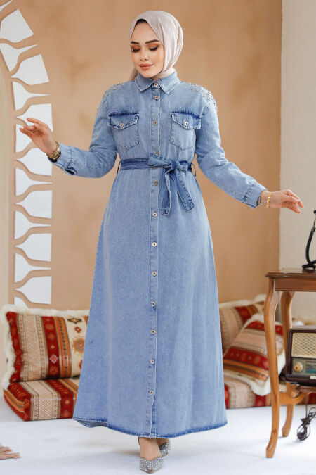 Modest Blue Denim Dress 23731M - NEVA STYLE