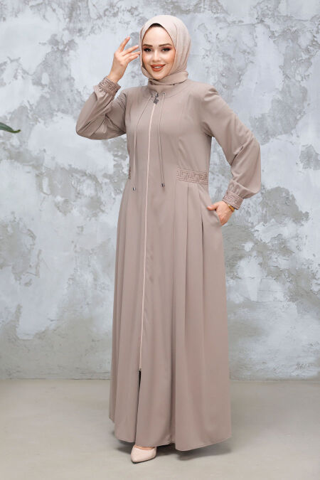 Dark Beige Muslim Turkish Abaya 45271KBEJ - NEVA STYLE
