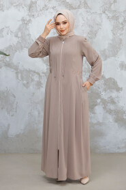 Dark Beige Muslim Turkish Abaya 45271KBEJ - 3