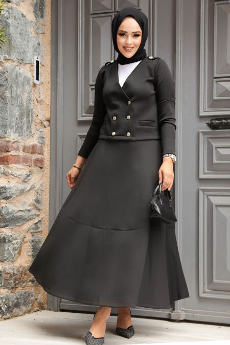 Modest Black Dual Skirt Suit 12371S - NEVA STYLE