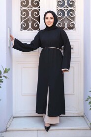 Slit Detailed Black Modest Two-Piece Set 76112S - 2