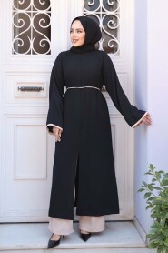 Slit Detailed Black Modest Two-Piece Set 76112S - 1
