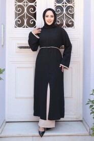 Slit Detailed Black Modest Two-Piece Set 76112S - 3