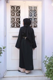 Slit Detailed Black Modest Two-Piece Set 76112S - 4