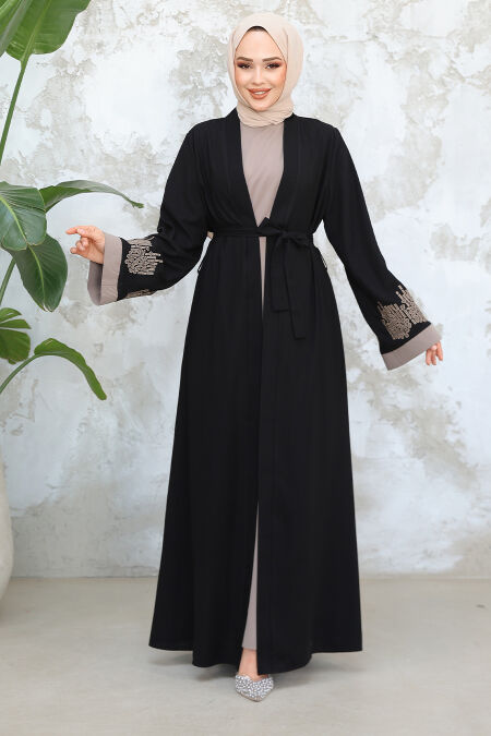 Modest Black Dual Suit Abaya 29128S - NEVA STYLE