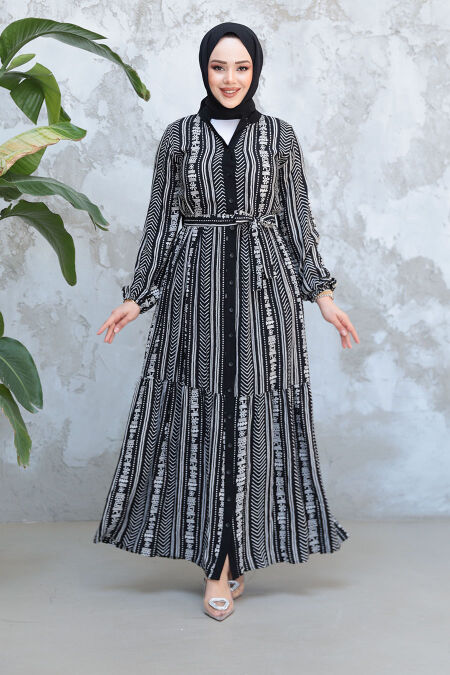 Modest Black Eid Dress 23921S - NEVA STYLE