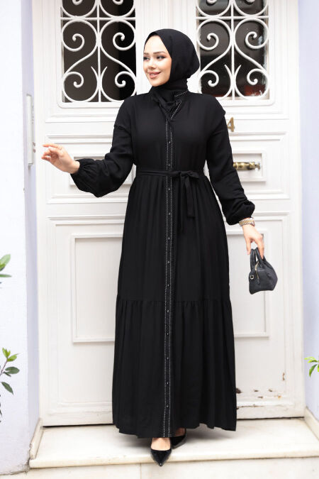 Modest Black Eid Dress 23929S - NEVA STYLE