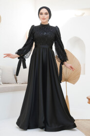 Modest Black Elegant Evening Dress 46671S - 3