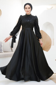 Modest Black Elegant Evening Dress 46671S - 4