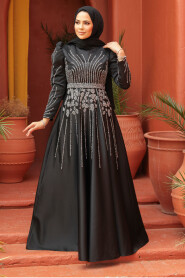 Modest Black Elegant Evening Dress 52071S - 3