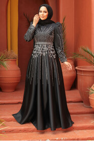 Modest Black Elegant Evening Dress 52071S - 1