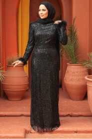 Modest Black Elegant Evening Gown 45451S - 1