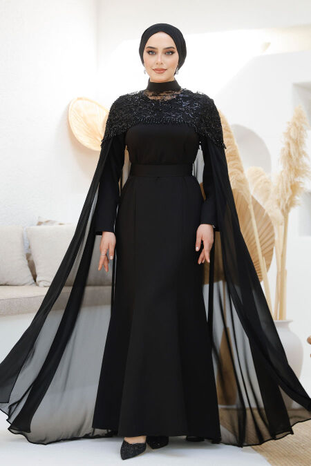Modest Black Elegant Evening Gown 4653S - NEVA STYLE