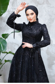 Modest Black Elegant Evening Gown 4908S - 2