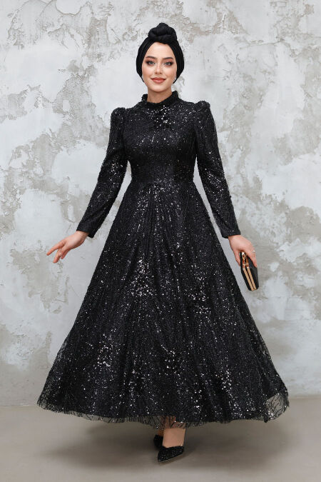 Modest Black Elegant Evening Gown 50461S - NEVA STYLE