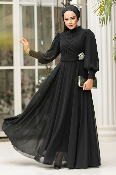Modest Black Engagement Dress 45221S - NEVA STYLE