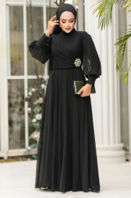 Modest Black Engagement Dress 45221S - 3