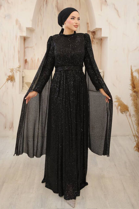 Modest Black Engagement Dress 47551S - NEVA STYLE