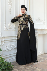 Modest Black Engagement Dress 51423S - 3