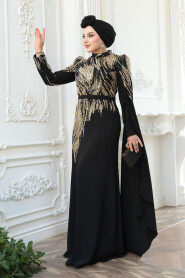 Modest Black Engagement Dress 51423S - 1
