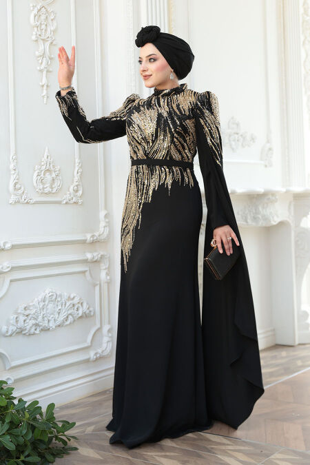 Modest Black Engagement Dress 51423S - NEVA STYLE