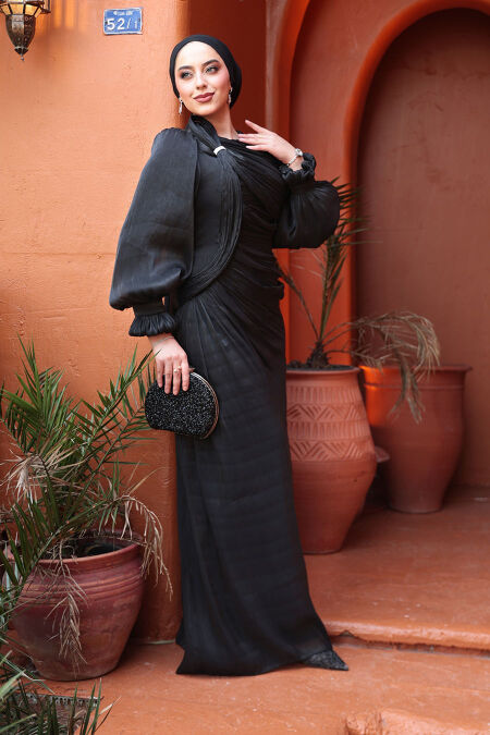 Modest Black Engagement Dress 51512S - NEVA STYLE