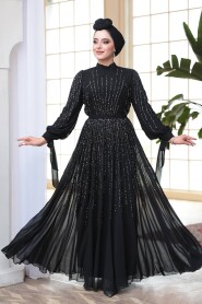 Modest Black Engagement Gown 25913S - 4