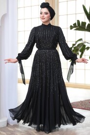 Modest Black Engagement Gown 25913S - 3