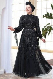 Modest Black Engagement Gown 25913S - 2