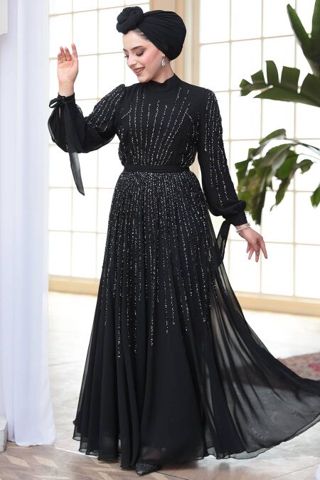 Modest Black Engagement Gown 25913S - NEVA STYLE