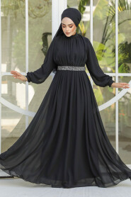 Modest Black Evening Dress 25888S - 1