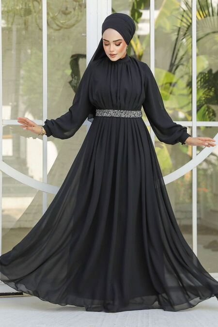 Modest Black Evening Dress 25888S - NEVA STYLE