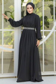 Modest Black Evening Dress 25888S - 2