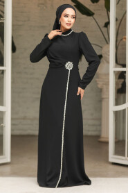 Modest Black Evening Dress 46021S - 2