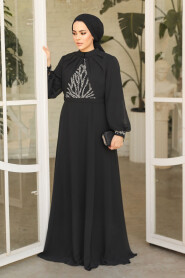 Modest Black Evening Gown 25886S - 1