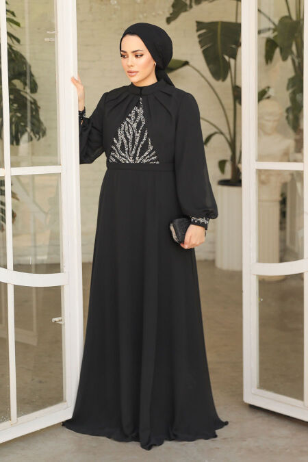 Modest Black Evening Gown 25886S - NEVA STYLE