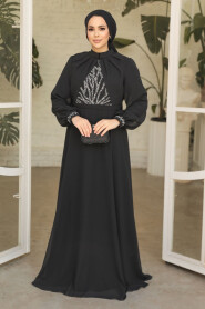 Modest Black Evening Gown 25886S - 2